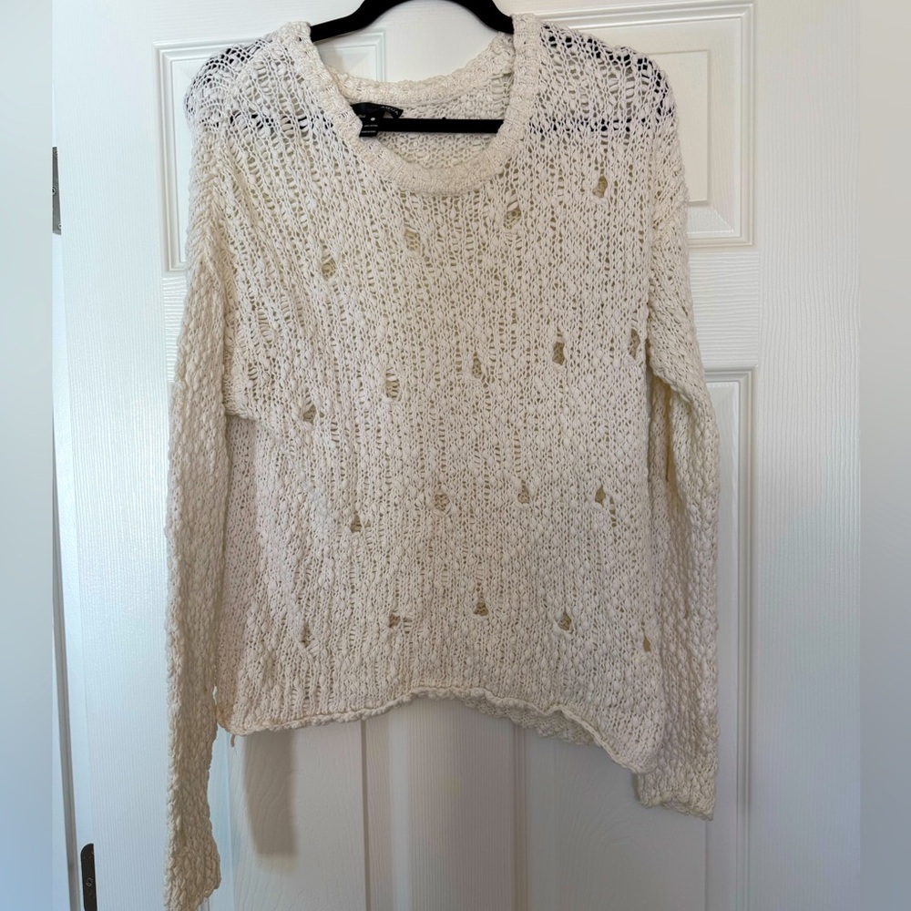 Aqua 100% Cotton Grunge Distressed Sheer Sweater